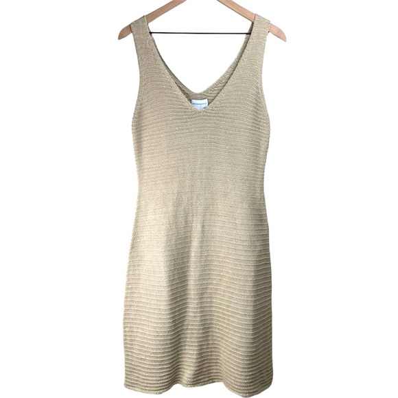 Soft Surroundings Dresses & Skirts - Soft Surroundings Womens Tan Gold Metallic Sleeveless Sweater Dress Medium Tall